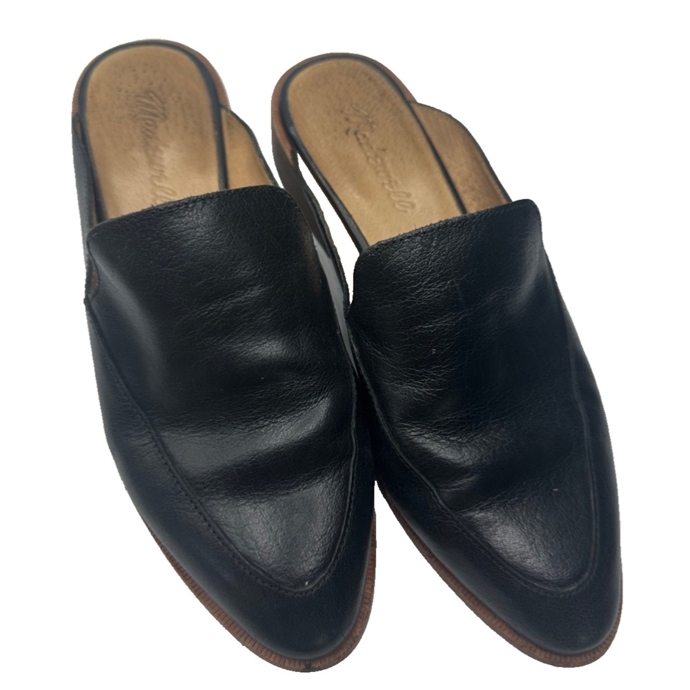 Madewell Womens Mule Womens Size 6 Black Leather Shoes Slides Block Heel